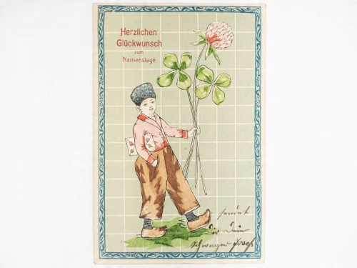 STARA POCZTÓWKA IMIENINOWA - CHŁOPIEC Z KONICZYNĄ NIEMCY 1904