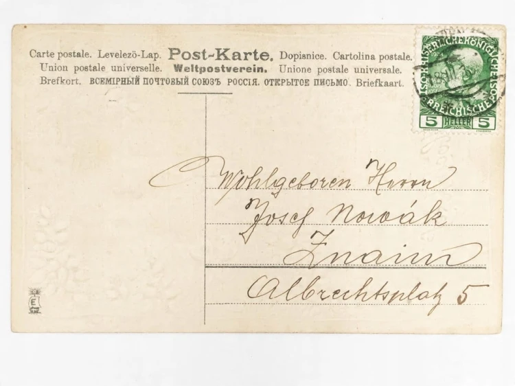 STARA POCZTÓWKA - DWA SERCA W KONICZYNACH ZNOJMO 1910 CZECHY