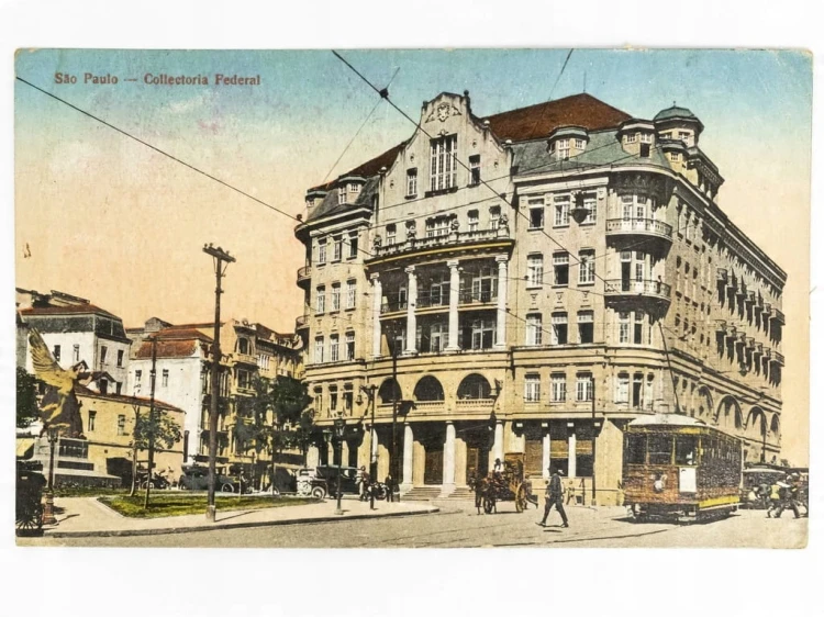 SAO PAULO - TRAMWAJ PRZED URZĘDEM PODATKOWYM BRAZYLIA / WSCHOWA 1924