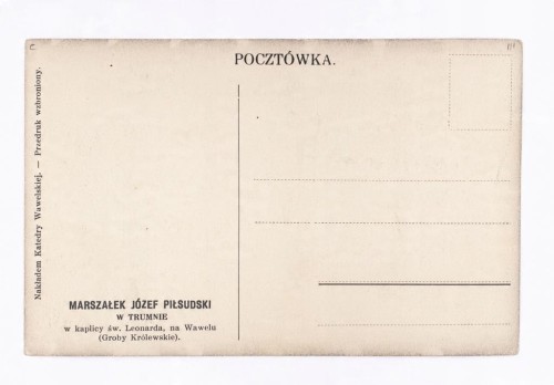 STARA POCZTÓWKA - JÓZEF PIŁSUDSKI W TRUMNIE, KATEDRA WAWELKSA, KRAKÓW II RP