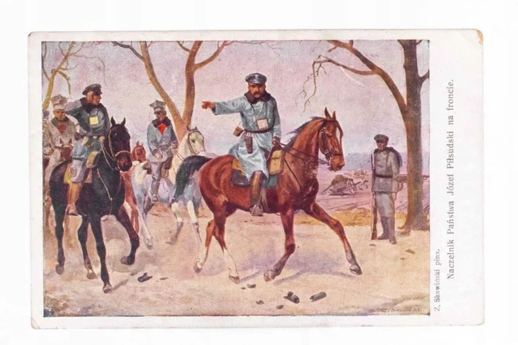 STARA POCZTÓWKA - JÓŻEF PIŁSUDSKI NA FRONCIE (Z. SKAWIŃSKI), LWÓW II RP