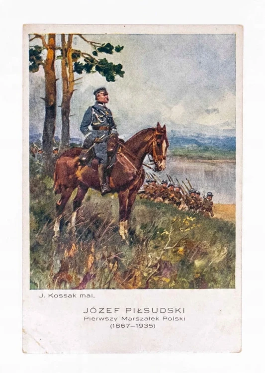 STARA POCZTÓWKA - JÓZEF PIŁSUDSKI, PIERWSZY MARSZAŁEK POLSKI, KOSSAK II RP