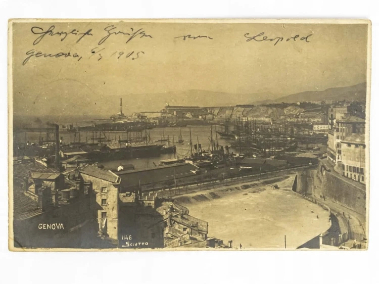 GENUA - PANORAMA Z PORTEM I LATARNIĄ MORSKĄ WŁOCHY / WSCHOWA 1905