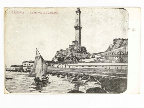 GENUA - LATARNIA MORSKA I RYBACY WŁOCHY / WSCHOWA POCZĄTEK XX W.