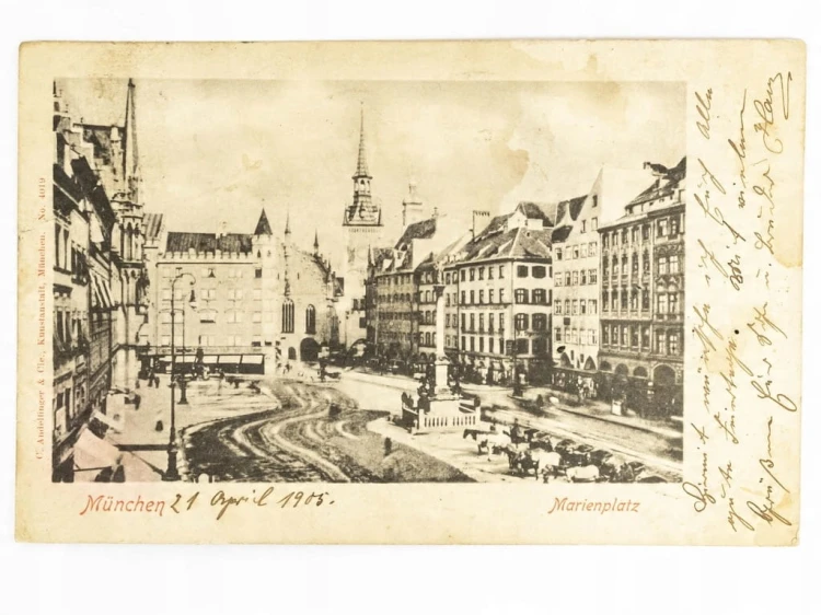 MONACHIUM - PLAC MARIACKI MARIENPLATZ Z RATUSZEM NIEMCY / WSCHOWA 1905