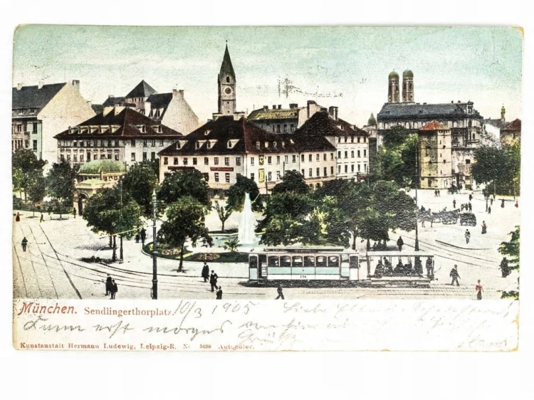 MONACHIUM - SENDLINGERTHORPLATZ Z BRAMĄ I TRAMWAJEM NIEMCY / WSCHOWA 1905