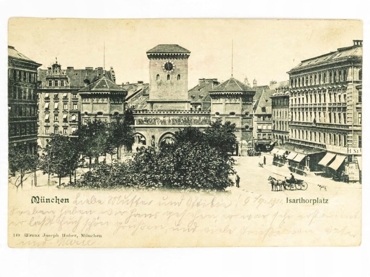 MONACHIUM - WSCHODNIA BRAMA MIEJSKA ISARTOR Z PLACEM NIEMCY / WSCHOWA 1901