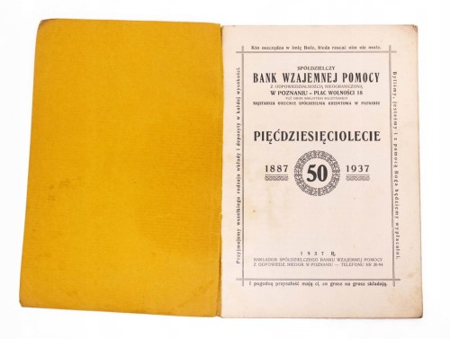 STARA KSIĄŻKA 50 LAT BANKU WZAJEMNEJ POMOCY, POZNAŃ 1937
