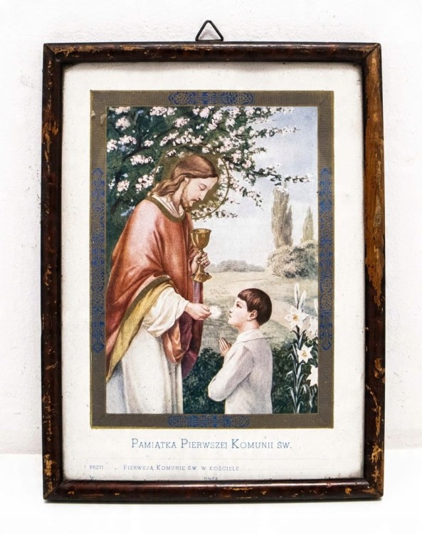 STARY OBRAZEK - PAMIĄTKA PIERWSZEJ KOMUNII ŚWIĘTEJ l. 40