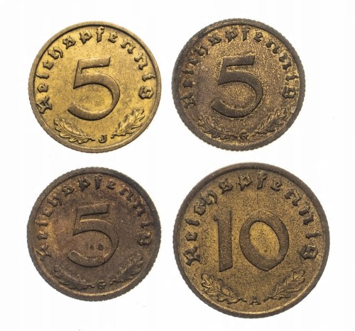 Niemcy, Trzecia Rzesza (1933-1945), 5, 10 fenigów - zestaw 4 monet