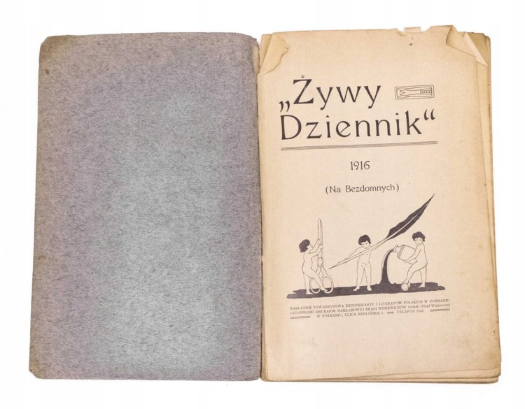 STARA KSIĄŻKA ŻYWY DZIENNIK, POZNAŃ 1916 (NA BEZDOMNYCH)