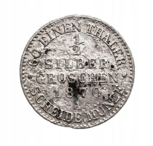 Prusy, Wilhelm I, 1/2 grosza srebrnego 1870-A, Berlin