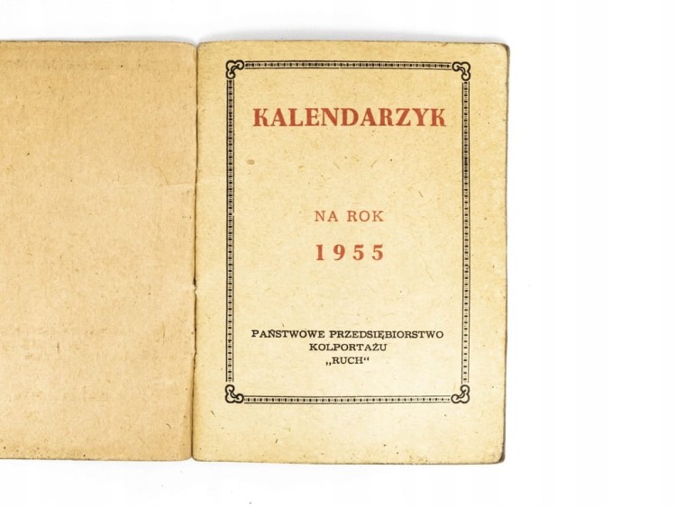 STARY KALENDARZ KIESZONKOWY RUCHU PROPAGUJĄCY CZYTELNICTWO NA WSI 1955 PRL