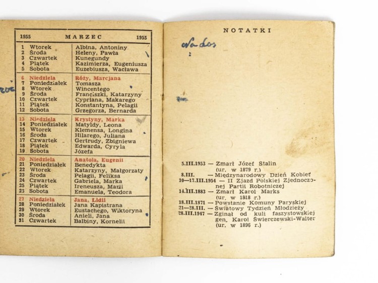 STARY KALENDARZ KIESZONKOWY RUCHU PROPAGUJĄCY CZYTELNICTWO NA WSI 1955 PRL