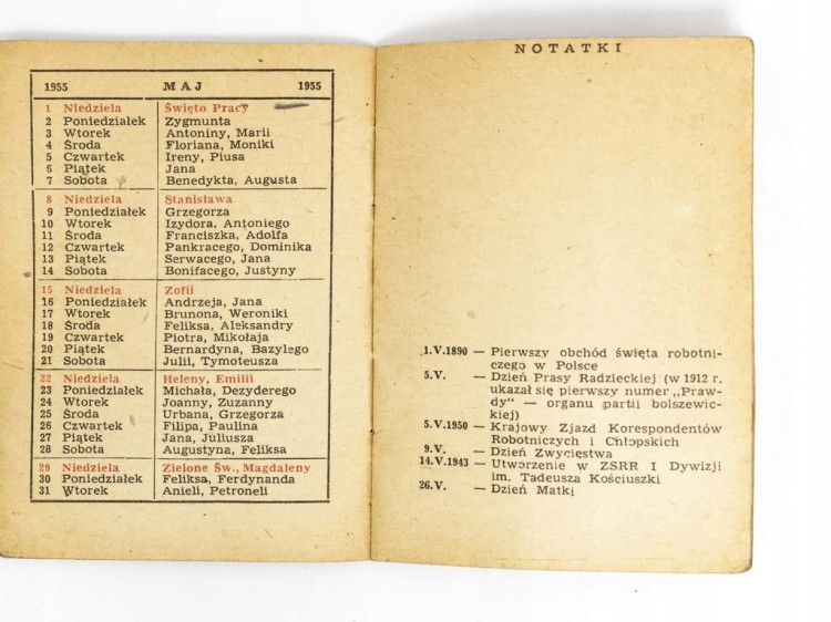 STARY KALENDARZ KIESZONKOWY RUCHU PROPAGUJĄCY CZYTELNICTWO NA WSI 1955 PRL