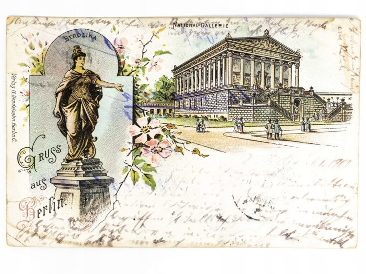 BERLIN - STATUA BEROLINY I BUDYNEK GALERII NARODOWEJ NIEMCY / WSCHOWA 1900