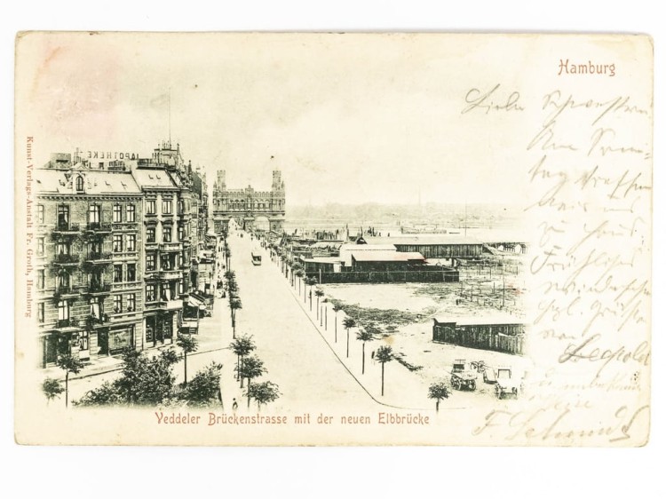 HAMBURG - VEDDELER BRÜCKENSTRASSE Z MOSTEM NA ŁABIE NIEMCY / WSCHOWA 1900