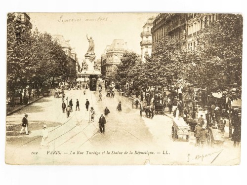 PARYŻ - UL. TURBIGO Z WIDOKIEM NA POMNIK REPUBLIKI FRANCJA / HEIDENAU 1905