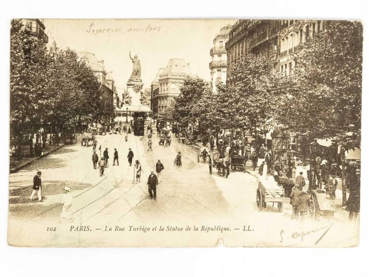 PARYŻ - UL. TURBIGO Z WIDOKIEM NA POMNIK REPUBLIKI FRANCJA / HEIDENAU 1905