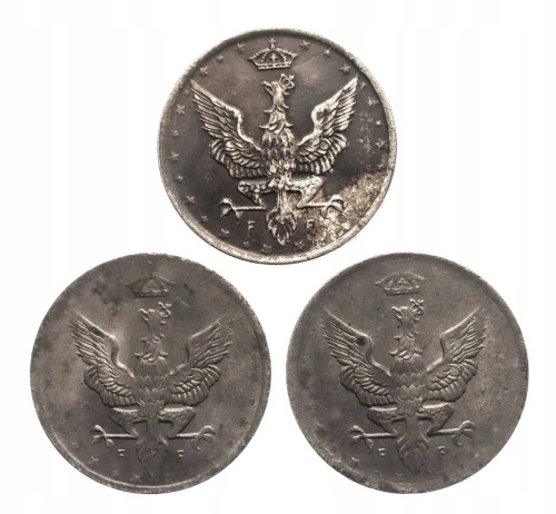 Królestwo Polskie, zestaw ( 3 szt.) 10 fenigów 1917, Stuttgart