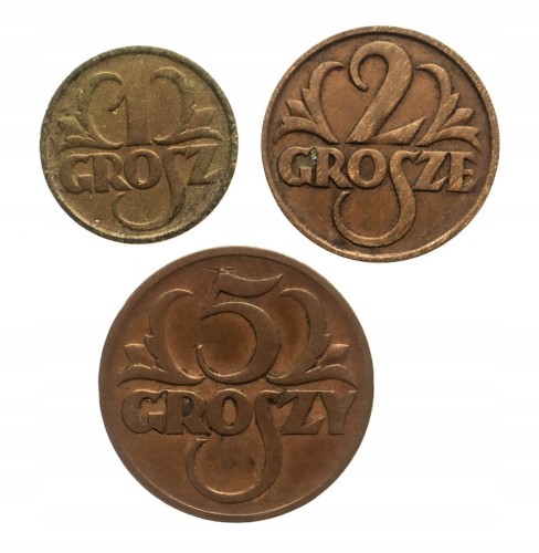 Polska, II Rzeczpospilita (1918-1939), zestaw: 1, 2 i 5 groszy 1928