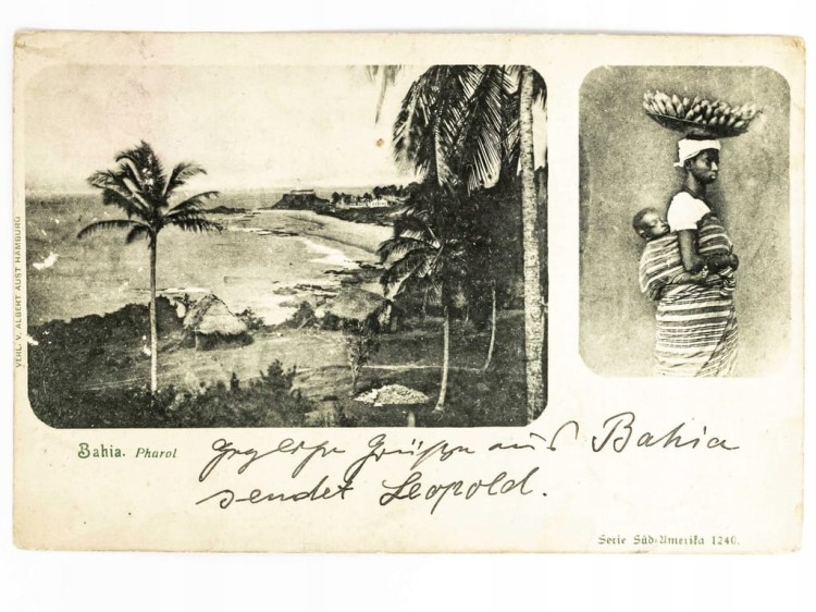 BAHIA - WYBRZEŻE I KOBIETA W TRADYCYJNYM STROJU BRAZYLIA / WSCHOWA 1900