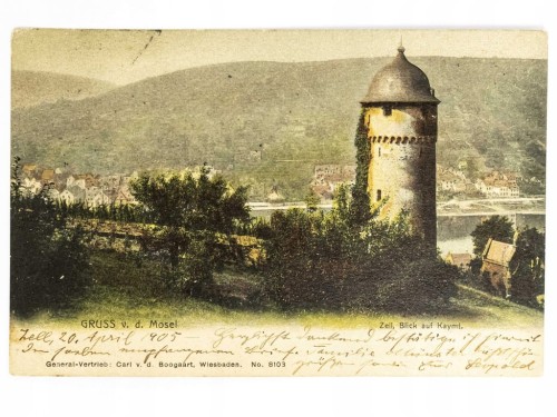 ZELL (MOSEL) - OKRĄGŁA WIEŻA I WIDOK NA KAIMT NIEMCY / WSCHOWA 1905