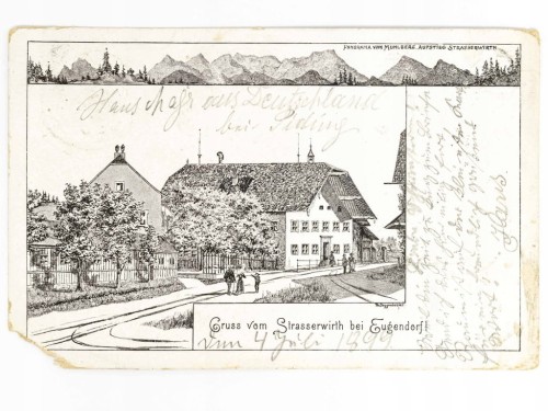 EUGENDORF - ZAJAZD POD MIASTEM GASTHOF ZUR STRASS AUSTRIA / WSCHOWA 1899