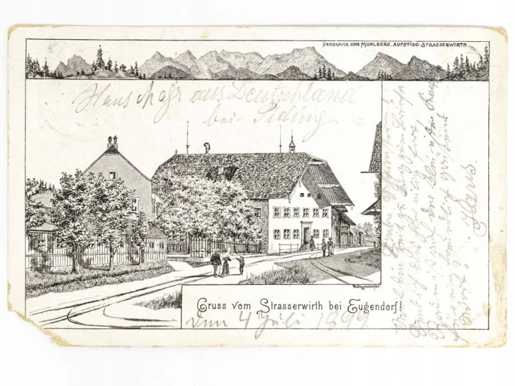 EUGENDORF - ZAJAZD POD MIASTEM GASTHOF ZUR STRASS AUSTRIA / WSCHOWA 1899