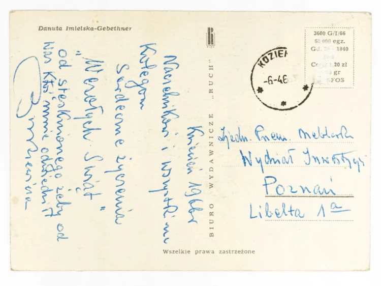 POCZTÓWKA WIELKANOCNA - CHŁOPIEC Z KWIATAMI I PISANKAMI POZNAŃ 1966 PRL