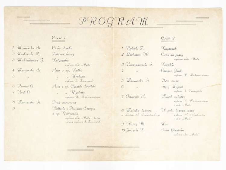 PROGRAM KONCERTU CHÓRU "DUDA" WARSZAWSKIEGO TOWARZYSTWA WIOŚLARSKIEGO 1949