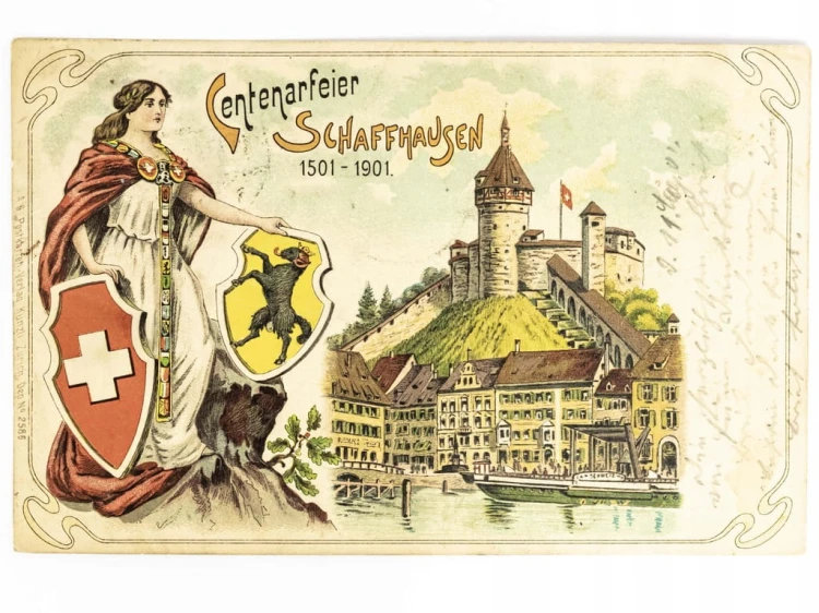 SZAFUZA (SCHAFFHAUSEN) - XVI-WIECZNY ZAMEK MUNOT SZWAJCARIA / WSCHOWA 1901