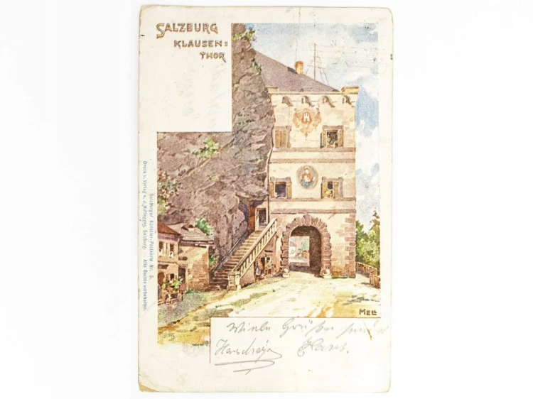 SALZBURG - ZABYTKOWA BRAMA MIEJSKA KLAUSENTOR AUSTRIA / WSCHOWA 1898