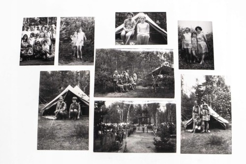 ZESTAW STARYCH FOTOGRAFII - OBÓZ HARCERSKI ZHP, BIAŁA 1970