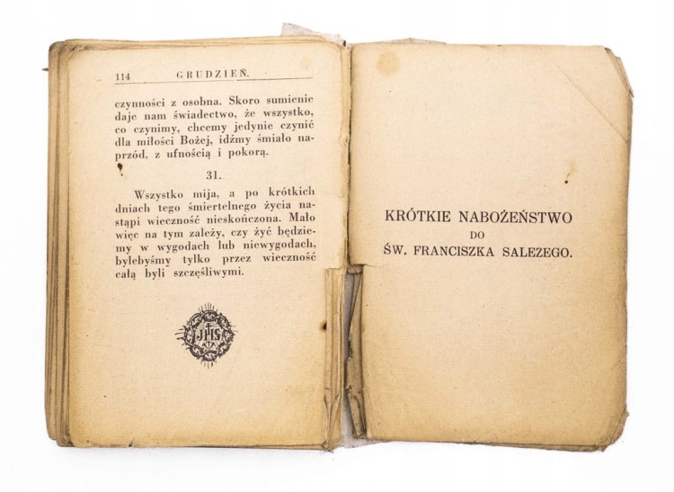 STARA KSIĄŻKA WSKAZÓWKI I RADY ŚW. FRANCISZKA SALEZEGO, KRAKÓW 1939