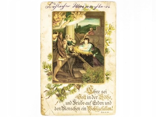 STARA POCZTÓWKA ŚWIĄTECZNA - SZOPKA BOŻONARODZENIOWA STEMPEL WOJSKOWY 1915