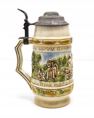 STARY CERAMICZNY KUFEL NIEMIECKI Z POKRYWĄ SITZENDORF