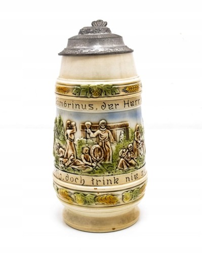 STARY CERAMICZNY KUFEL NIEMIECKI Z POKRYWĄ SITZENDORF