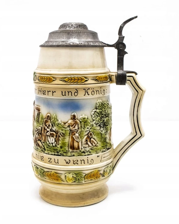 STARY CERAMICZNY KUFEL NIEMIECKI Z POKRYWĄ SITZENDORF