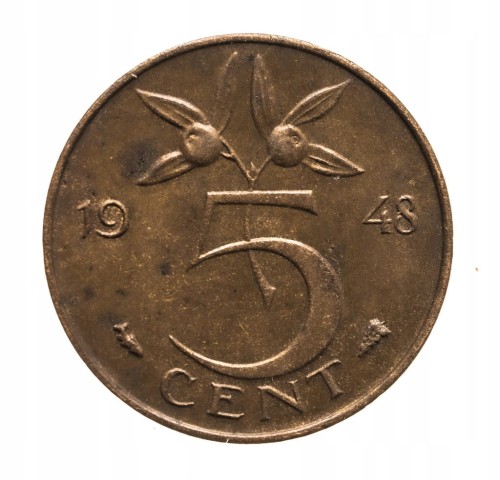 Holandia - Wilhelmina - 5 Centów 1948 - st.3+