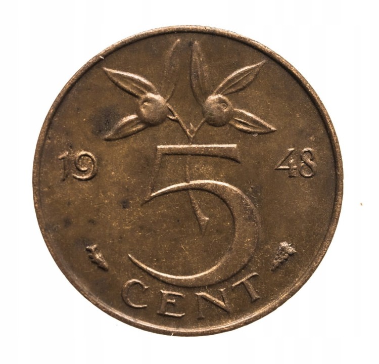 Holandia - Wilhelmina - 5 Centów 1948 - st.3+