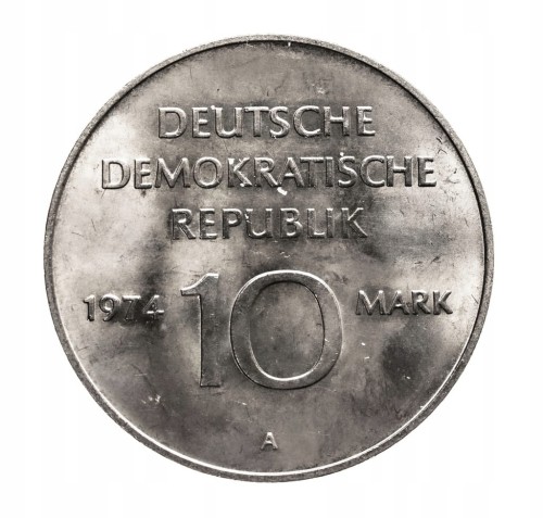 Niemcy - NRD 10 marek, 1974, 25 lat NRD - godło, st.1-