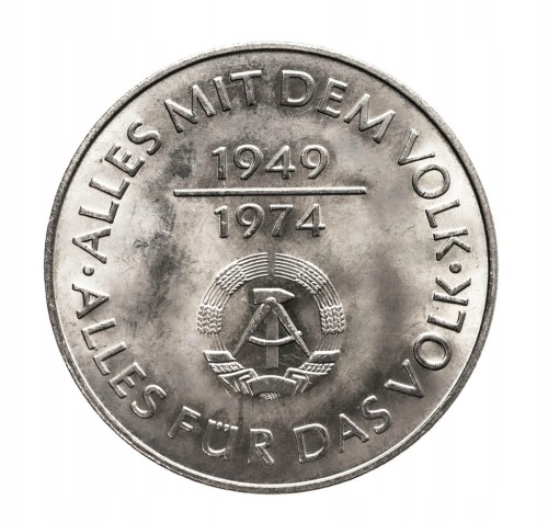 Niemcy - NRD 10 marek, 1974, 25 lat NRD - godło, st.1-