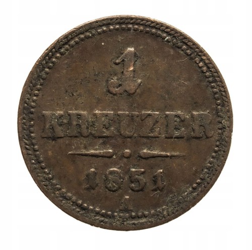 Austria, Franciszek Józef I 1848 - 1916, 1 krajcar 1851 A, Wiedeń