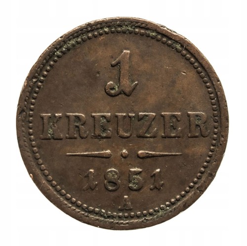 Austria, Franciszek Józef I 1848 - 1916, 1 krajcar 1851 A, Wiedeń