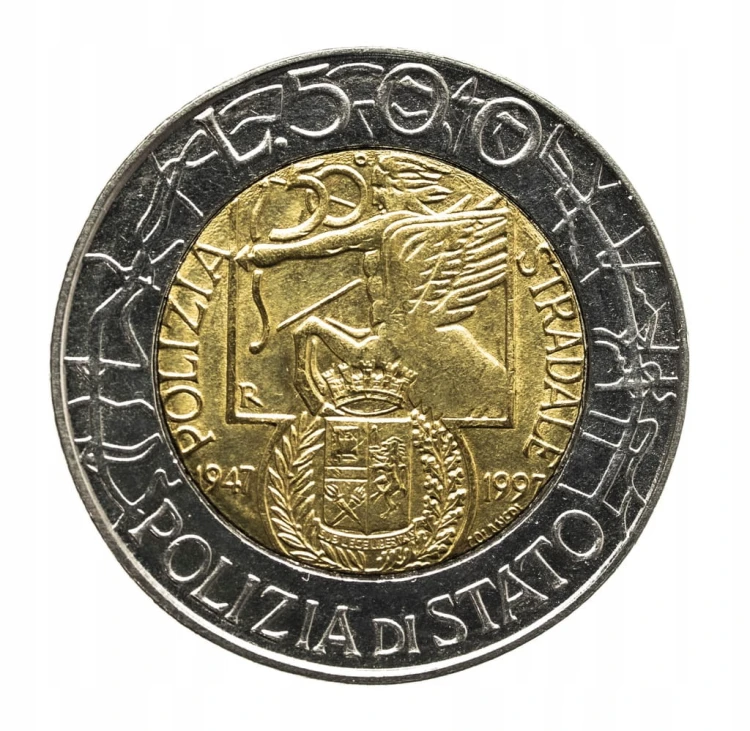 Włochy, 500 Lirów 1997 rok, 50 rocznica - Policja drogowa st.1-