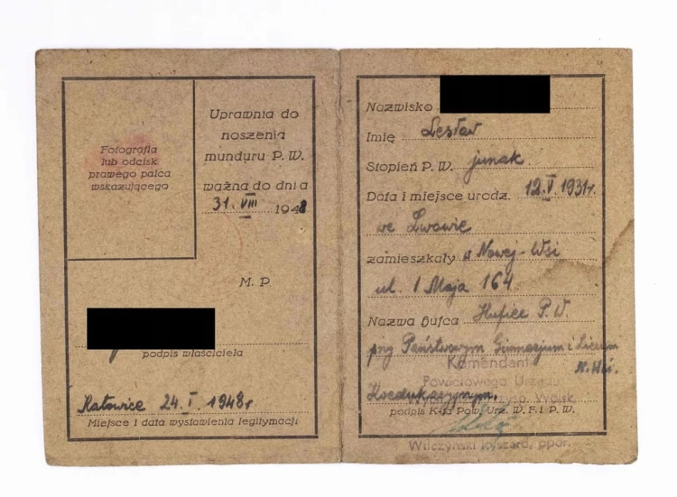 LEGITYMACJA PRZYSPOSOBIENIA WOJSKOWEGO, KATOWICE / NOWA WIEŚ / LWÓW 1948