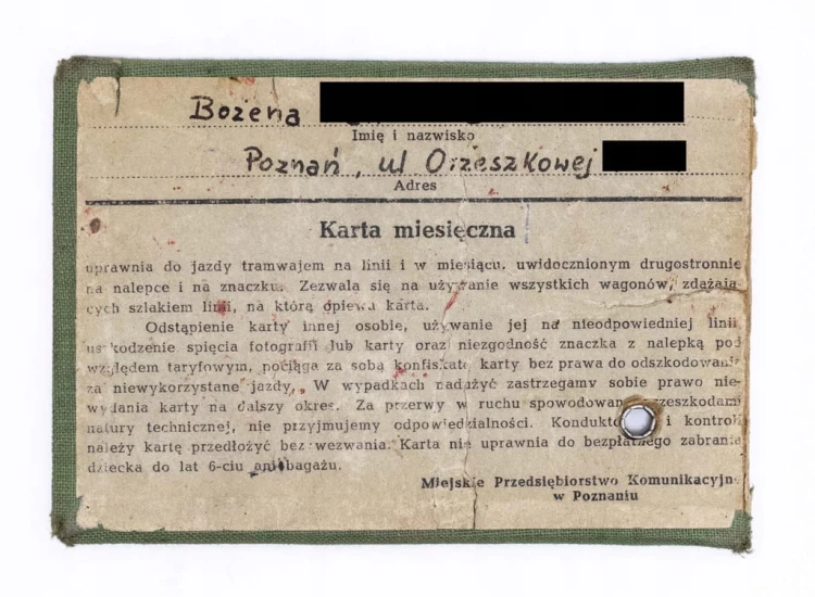 KARTA MIESIĘCZNA NA SIEĆ TRAMWAJOWĄ, POZNAŃ 1967