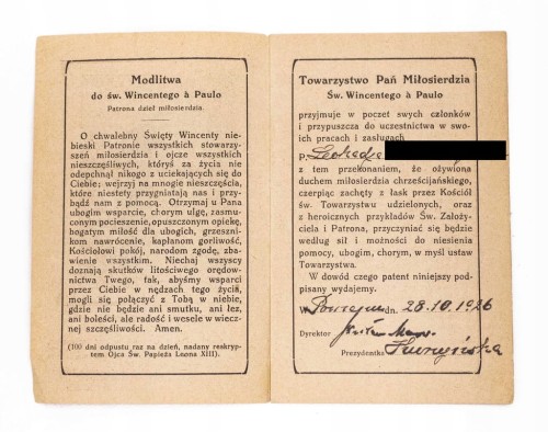 KSIĄŻECZKA TOWARZYSTWO PAŃ MIŁOSIERDZIA ŚW. WINCENTEGO A PAULO, POZNAŃ 1926