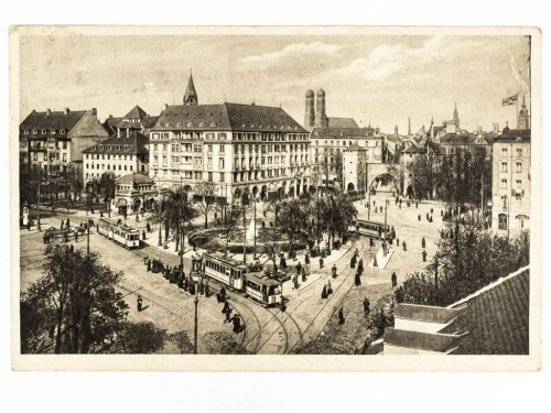 MONACHIUM - BRAMA SENDLINGER TOR WRAZ Z PLACEM I TRAMWAJAMI NIEMCY 1928